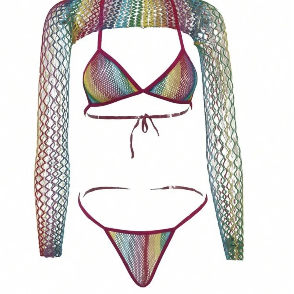 Multicolor Mesh Bikini Set - Picture 1 of 8